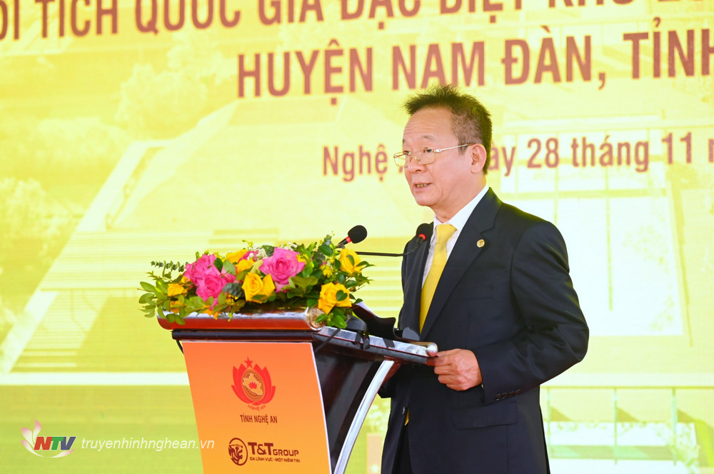 Ông Đỗ Quang Hiển - Nhà sáng lập, Chủ tịch Ủy ban Chiến lược Tập đoàn T&T, Chủ tịch Hội đồng Quản trị Ngân hàng SHB phát biểu tại Lễ khởi công. 