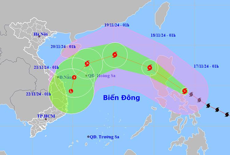 Vị trí và đường đi của bão ManYi. Ảnh: NCHMF