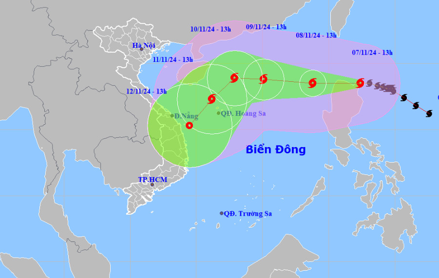 Vị trí và đường đi của bão. Ảnh: KTTV