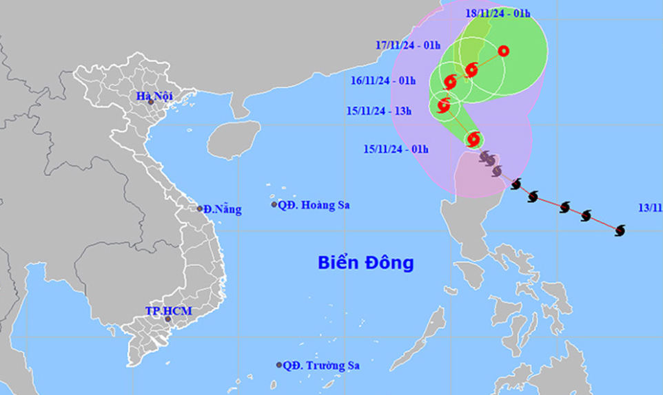 Vị trí và hướng di chuyển của bão Usagi. (Nguồn: nchmf.gov.vn)