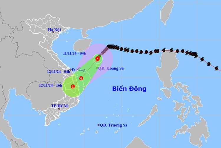 Vị trí và đường đi của bão số 7. Ảnh: NCHMF