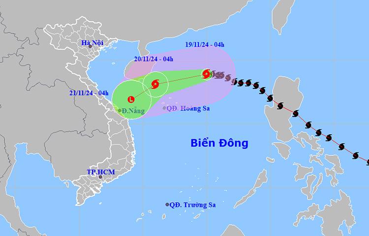 Vị trí và đường đi của bão số 9. Ảnh: NCHMF