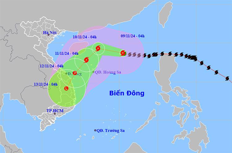 Vị trí và đường đi của bão số 7. Ảnh: NCHMF