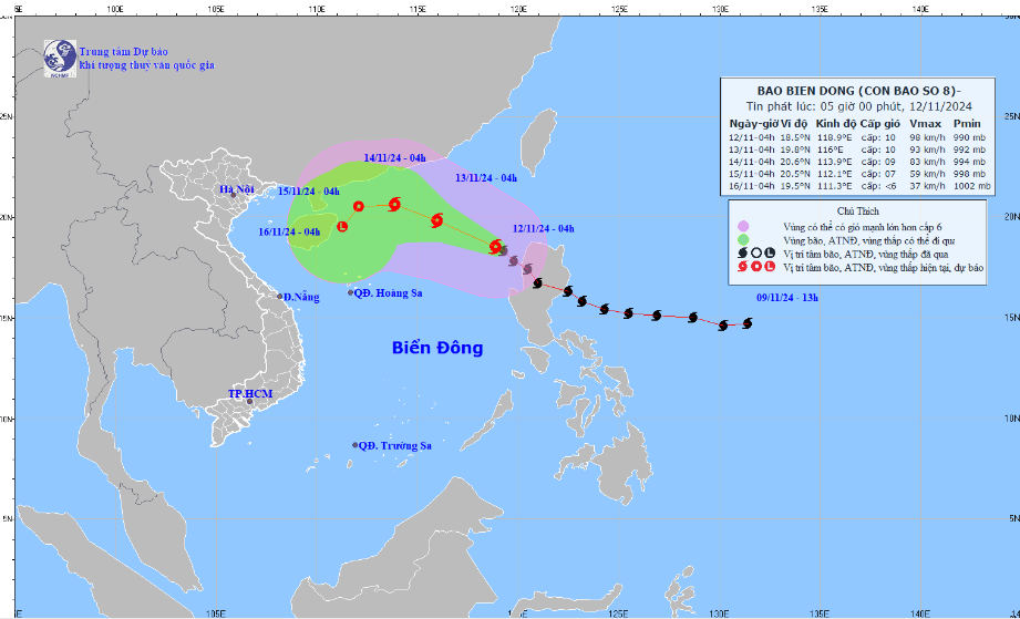 Sáng nay bão số 8 đã vào Biển Đông.
