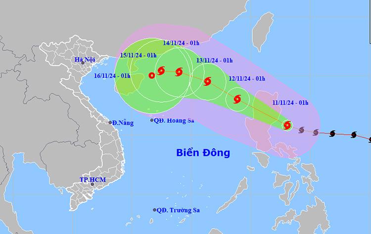 Vị trí và đường đi của bão Toraji.  Ảnh: NCHMF