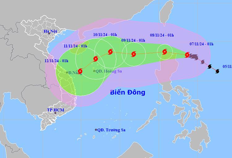 Vị trí và đường đi của bão số Yinxing. Ảnh: NCHMF