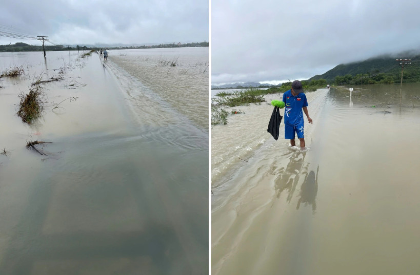 Đường ray biến mất khi nước dâng cao tại Km 1326+000.