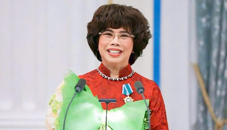 Bà Thái Hương phát biểu sau khi nhận Huân chương Hữu nghị ở Điện Kremlin. (Ảnh: Điện Kremlin)