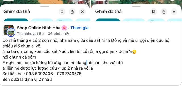Thông tin hỗ trợ gồm số điện thoại và định vị để lực lượng chức năng dễ tiếp cận