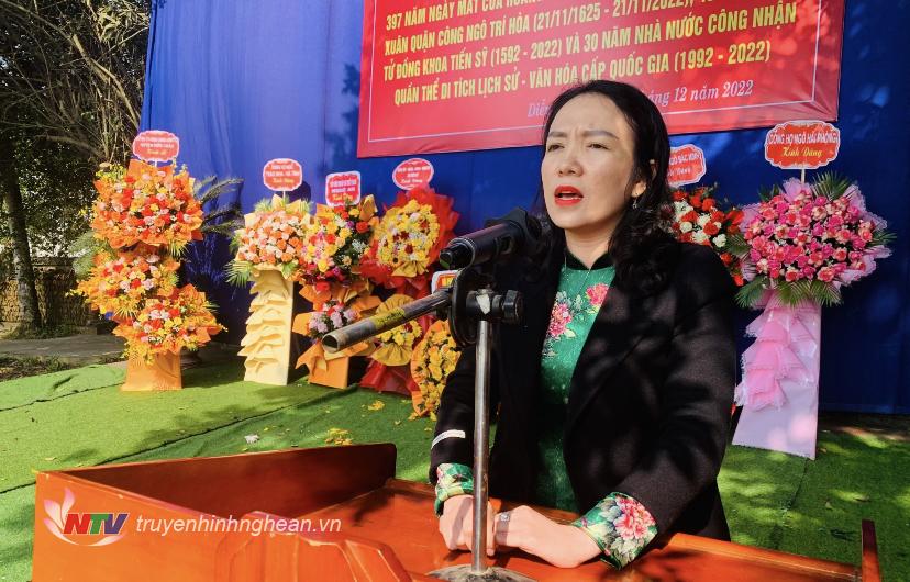 Giám đốc Sở VHTT Trần Thị Mỹ Hạnh phát biểu tại buổi lễ.