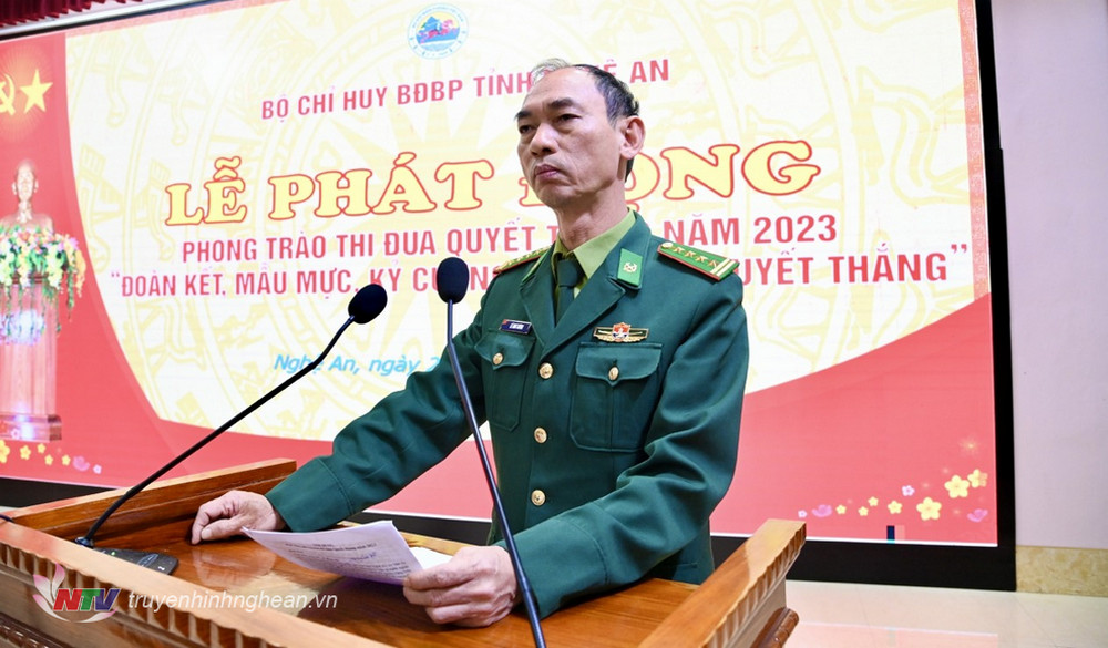 Đại tá Lê Như Cương, Bí thư Đảng ủy, Chính ủy BĐBP tỉnh phát động phòng trào Thi đua quyết thắng năm 2023