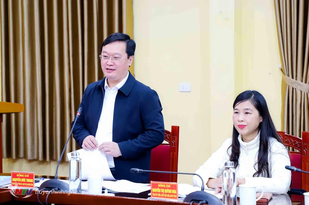Đồng chí Nguyễn Đức Trung - Phó Bí thư Tỉnh ủy, Chủ tịch UBND tỉnh phát biểu chỉ đạo tại hội nghị. 