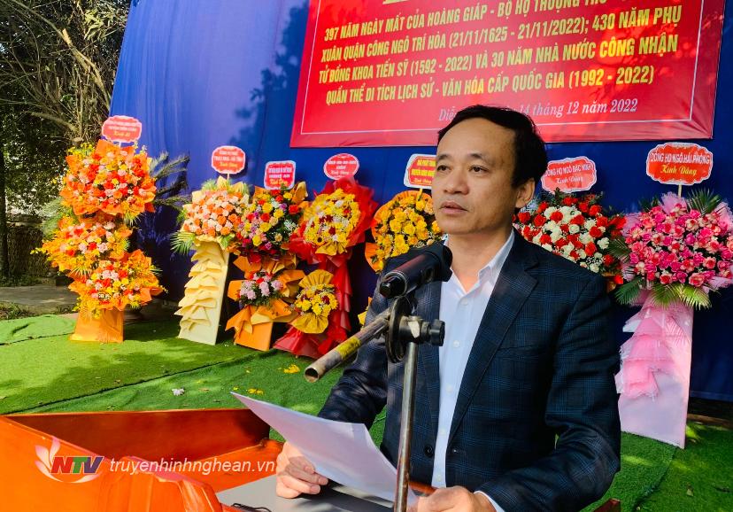  Ông Đậu Xuân Trường- Chủ tịch UBND xã Diễn Kỷ phát biểu tại buổi lễ. 