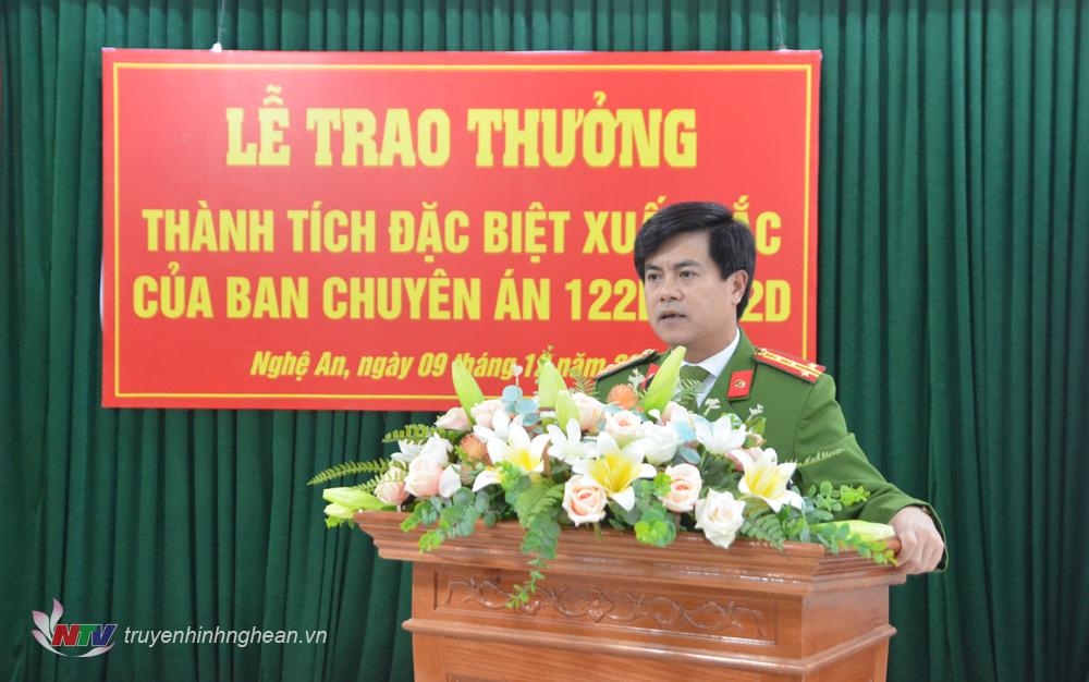 Đại tá Nguyễn Đức Hải, PGĐ Công an tỉnh Nghệ An phát biểu tại buổi lễ.