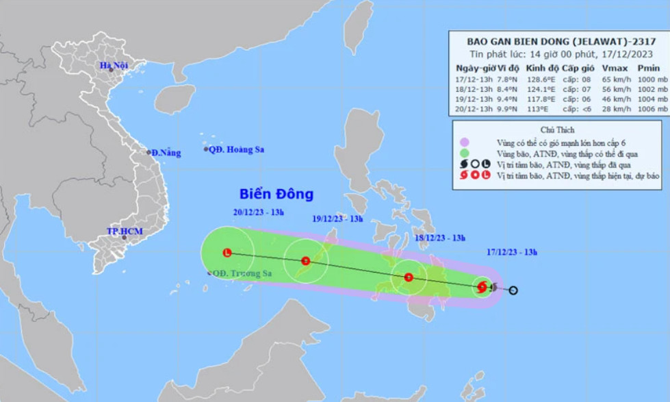 Vị trí và hướng di chuyển của bão Jelawat. (Nguồn: nchmf.gov.vn)