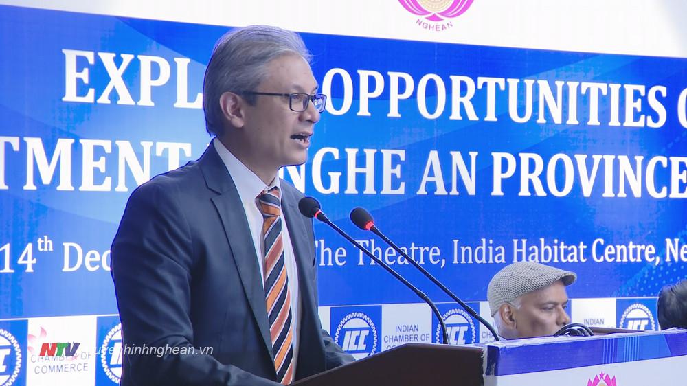 Ngài Nikhil Kanodia - Chủ tịch khu vực Miền Bắc Phòng Thương mại Ấn Độ (ICC) phát biểu tại hội thảo. 