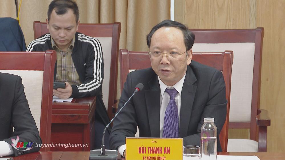 Phó Chủ tịch UBND tỉnh Bùi Thanh An phát biểu tại buổi làm việc.