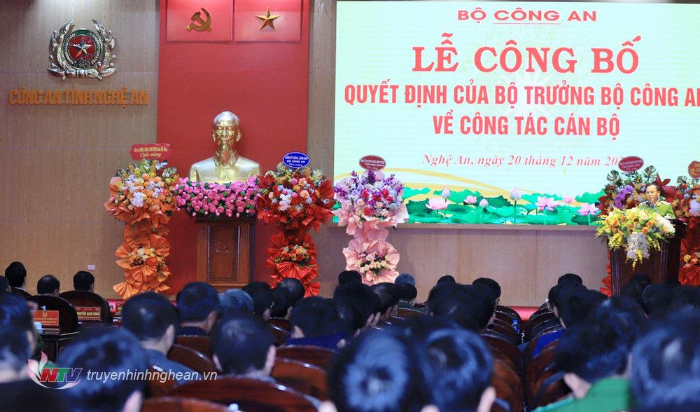 Trung tướng Nguyễn Văn Long - Thứ trưởng Bộ Công an phát biểu tại Lễ công bố quyết định.