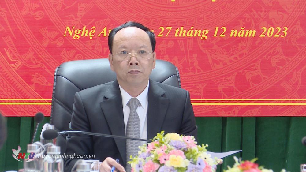 Đồng chí Bùi Thanh An -  Ủy viên BTV Tỉnh ủy, phó chủ tịch UBND tỉnh chủ trì hội nghị tại điểm cầu Nghệ An.