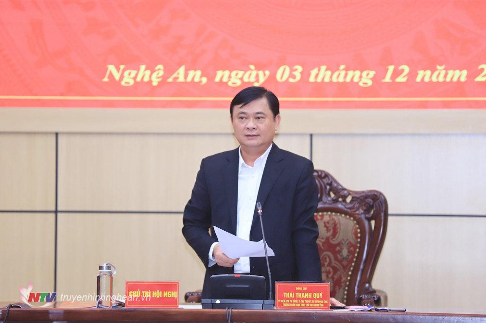 Đồng chí Thái Thanh Quý - Bí thư Tỉnh ủy, Bí thư Đảng ủy Quân sự tỉnh Nghệ An phát biểu kết luận hội nghị.