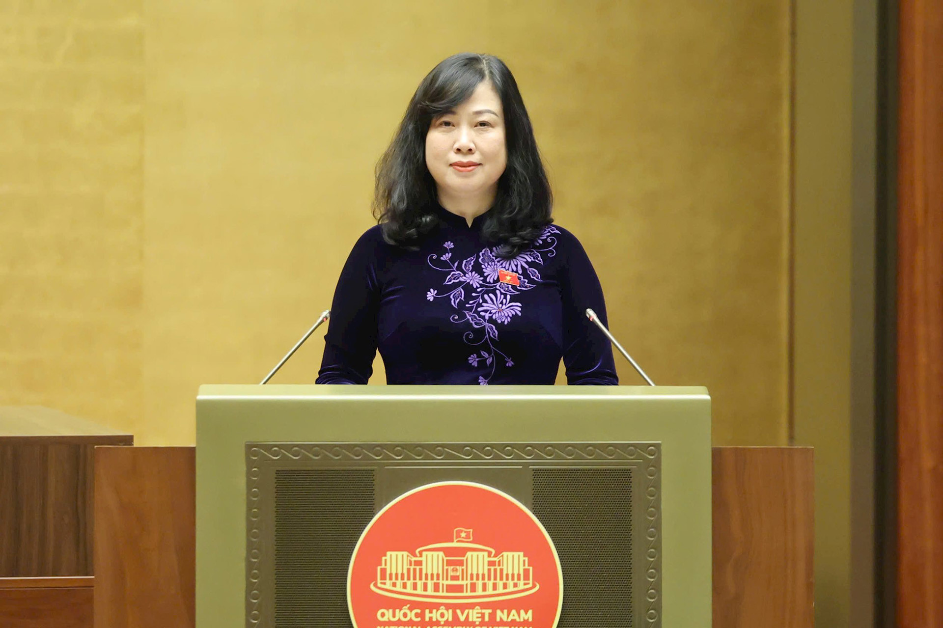 Bộ trưởng Y tế Đào Hồng Lan trình bày báo cáo giải trình, tiếp thu. Ảnh: Quốc hội