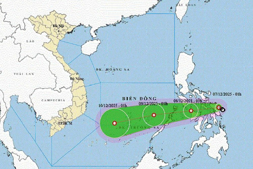 Vị trí và đường đi của áp thấp nhiệt đới. Ảnh: thoitietvietnam.gov.vn