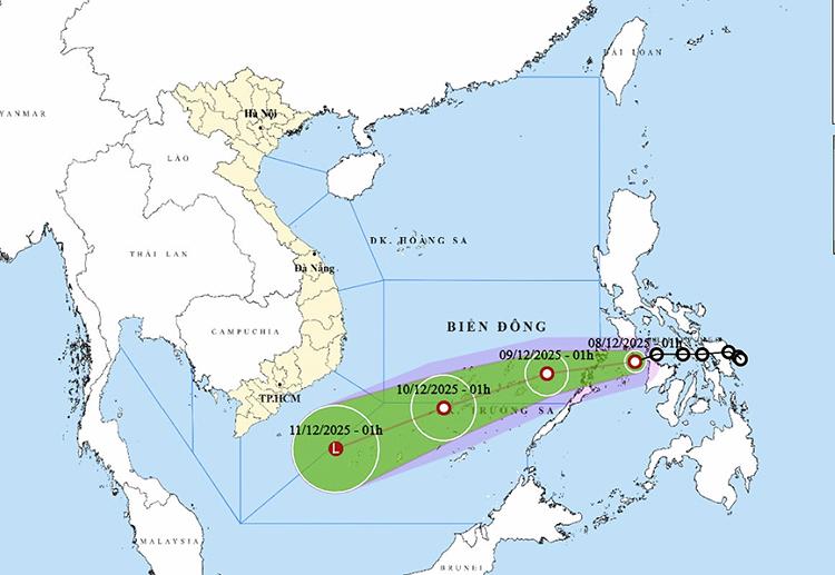 Vị trí và đường đi của áp thấp nhiệt đới. Ảnh: thoitietvietnam.gov.vn