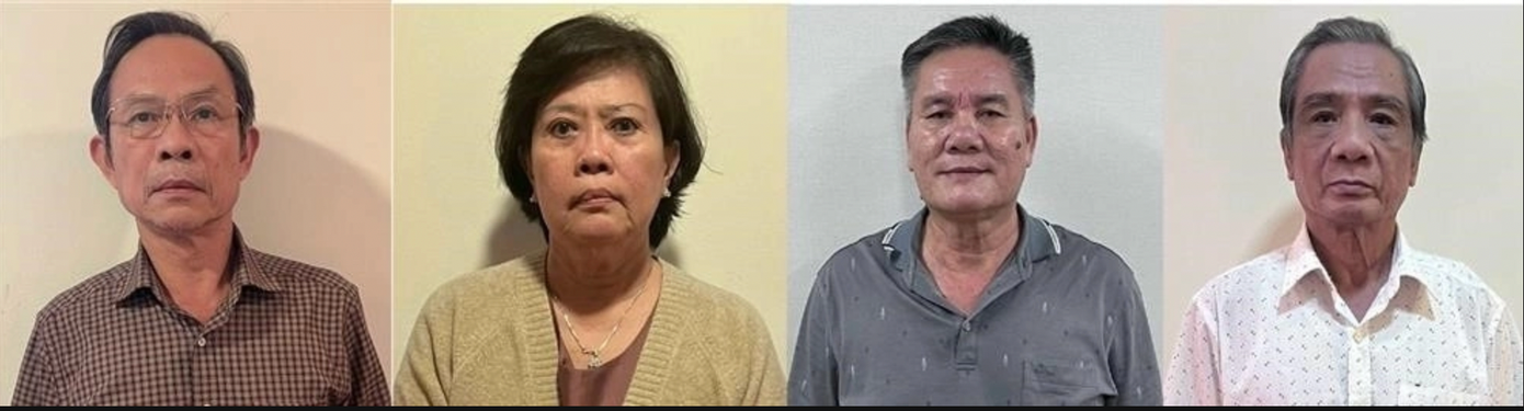 Từ trái qua, các bị can Trần Ngọc Thuận; Nguyễn Thị Hồng; Võ Sỹ Lực; Trần Thoại. Ảnh: Bộ Công an.