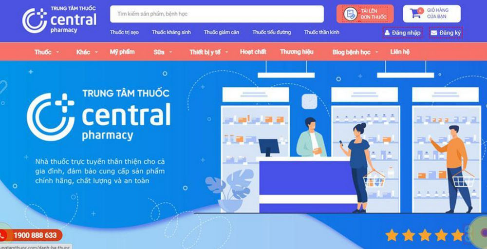 Trang website chính thức Trungtamthuoc.com của nhà thuốc Trung Tâm Thuốc Central Pharmacy