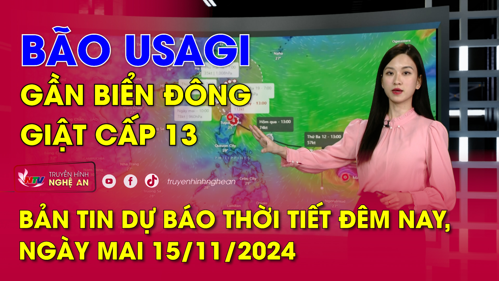 Bản tin Dự báo thời tiết đêm nay, ngày mai 15/11/2024: Bão Usagi gần biển Đông Giật cấp 13