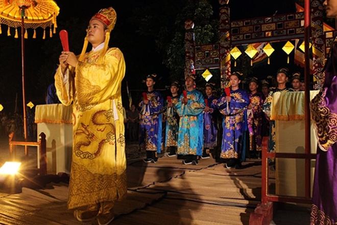 Một buổi Lễ tế Xã Tắc dưới thời nhà Nguyễn được phục dựng, tái hiện. (Ảnh: Báo Thừa Thiên - Huế).