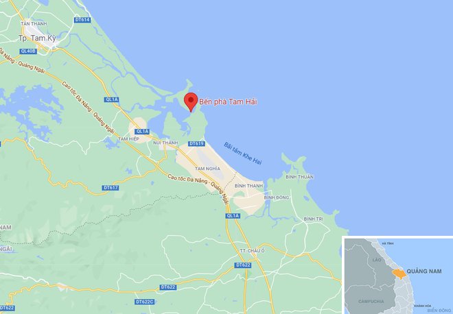 Sự việc xảy ra gần khu vực bến phà Tam Hải, xã Tam Hải, huyện Núi Thành, Quảng Nam. Ảnh: Google Maps.