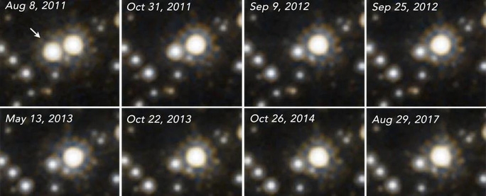 Sự kiện MOA-11-191/OGLE-11-0462 qua 8 lần quan sát của Hubble. (Ảnh: Hubble/NASA/ESA)