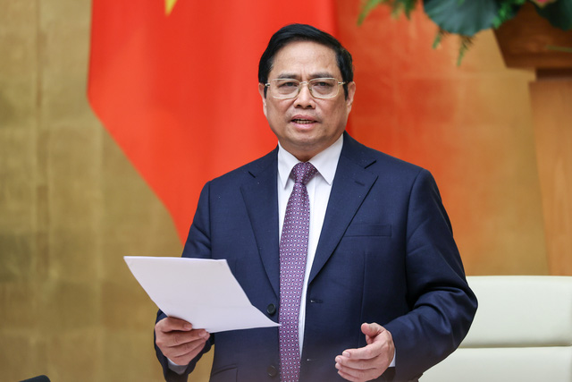 Thủ tướng Chính phủ Phạm Minh Chính phát biểu tại phiên họp Chính phủ thường kỳ tháng 3/2022 