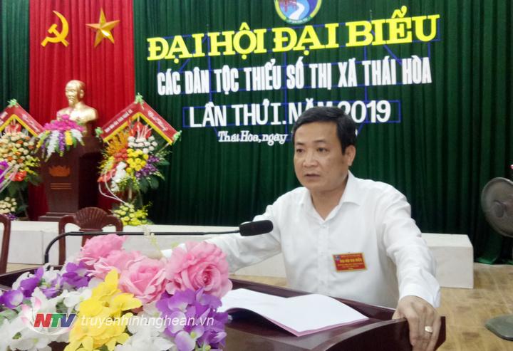 Ông Phạm Chí Kiên – Chủ tịch UBND thị xã Thái Hòa phát biểu khai mạc Đại hội.