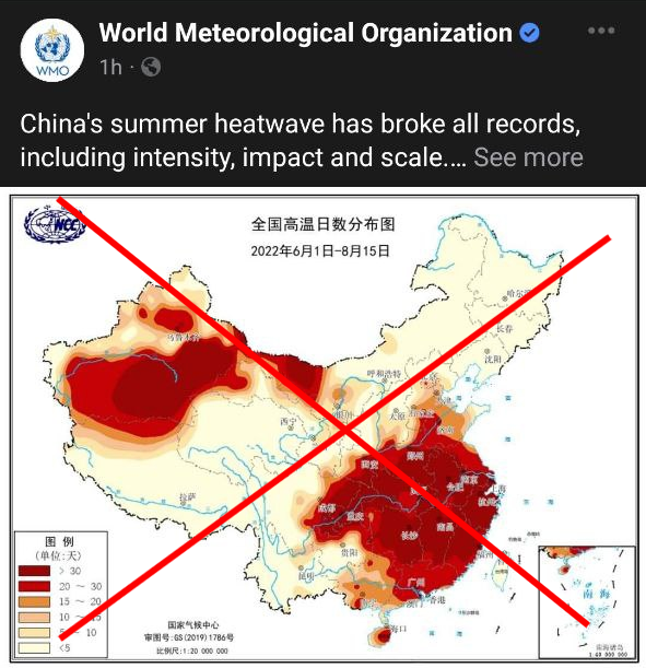 Bài đăng của Tổ chức Khí tượng thế giới sử dụng bản đồ đường lưỡi bò.