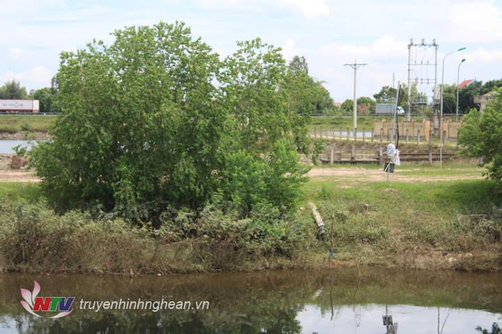 Đường ống lấy nước từ sông Đào của nhà máy nước Hưng Nguyên.