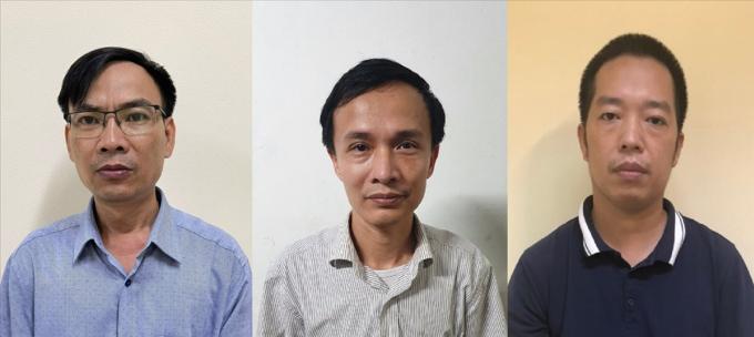 Các bị can Nguyễn Quang Tuyến, Võ Thúc Chính, Mai Thanh An (từ trái qua). Ảnh: Bộ Công an