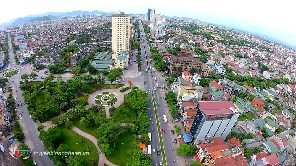 Một góc thành phố Vinh nhìn từ trên cao.