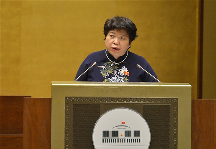 Chủ nhiệm Uỷ ban Xã hội của Quốc Hội Nguyễn Thuý Anh trình bày báo cáo trước Quốc hội.