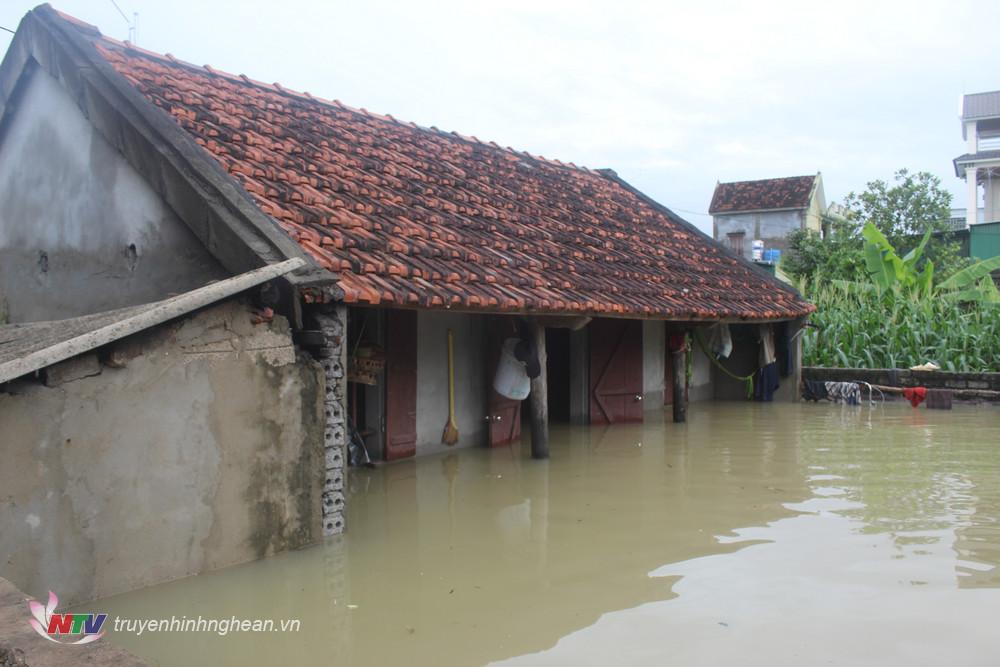 Nhiều nhà dân ở huyện Quỳnh Lưu (Nghệ An) vẫn ngập trong nước, có nơi ngập từ 0,8-1m, ngày 30/9/2022.  