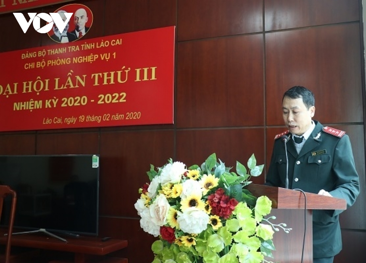 Ông Đàm Quang Vinh phát biểu tại Đại hội Chi bộ phòng trực thuộc hồi năm 2020