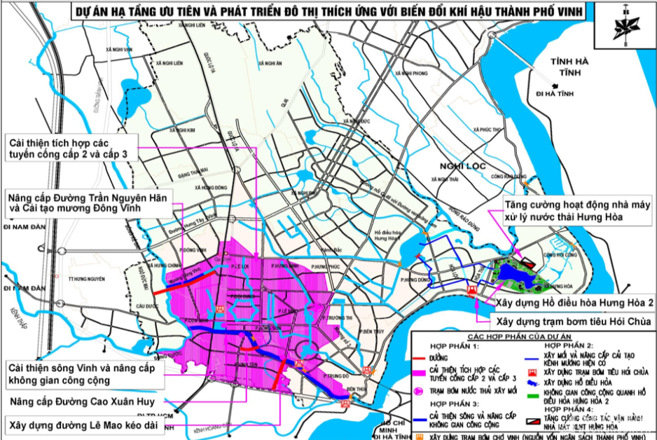 Mặt bằng tổng thể các hợp phần dự án chống ngập úng thành phố Vinh