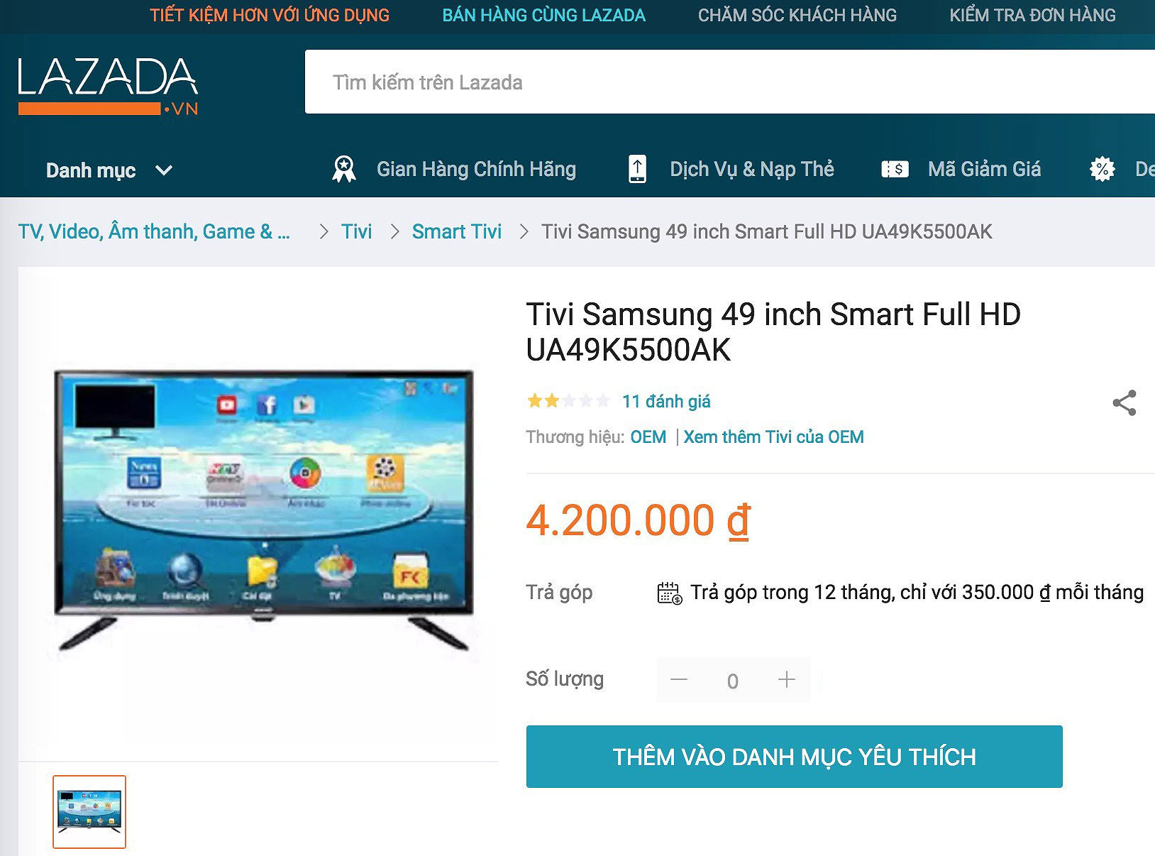 Tivi Samsung 49 inch giá chỉ 4,2 triệu đồng