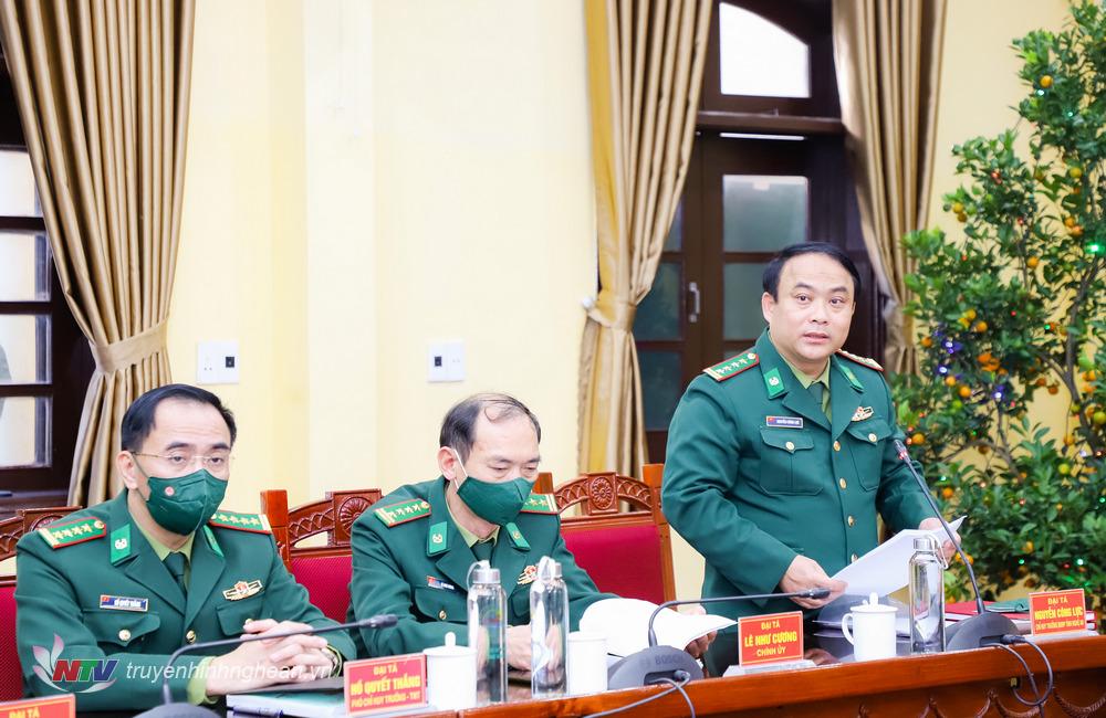 Đại tá Nguyễn Công Lực - Chỉ huy trưởng Bộ Chỉ huy Bộ đội Biên phòng báo cáo kết quả công tác năm 2021. 
