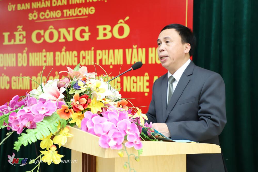 Tân Giám đốc Sở Công thương Phạm Văn Hoá phát biểu nhận nhiệm vụ.