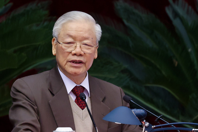 Tổng Bí thư Nguyễn Phú Trọng phát biểu tại cuộc gặp mặt. 