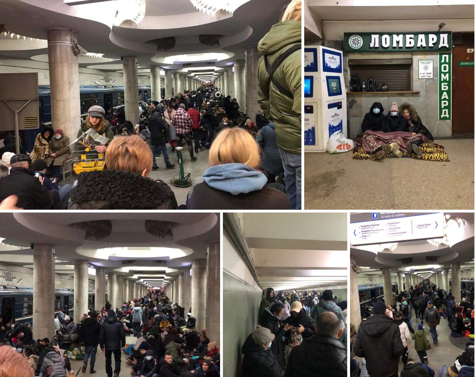 Người dân Kharkiv xuống tàu điện ngầm để lánh nạn. 
