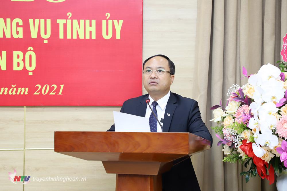 Tân Phó Ban Tổ chức Tỉnh uỷ Nguyễn Viết Hưng phát biểu nhận nhiệm vụ.