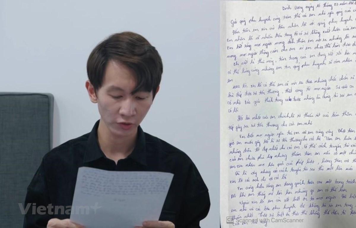 Người đại diện của Thơ Nguyễn đọc thư xin lỗi sau vụ việc xin vía búp bê để học giỏi. (Ảnh chụp màn hình)